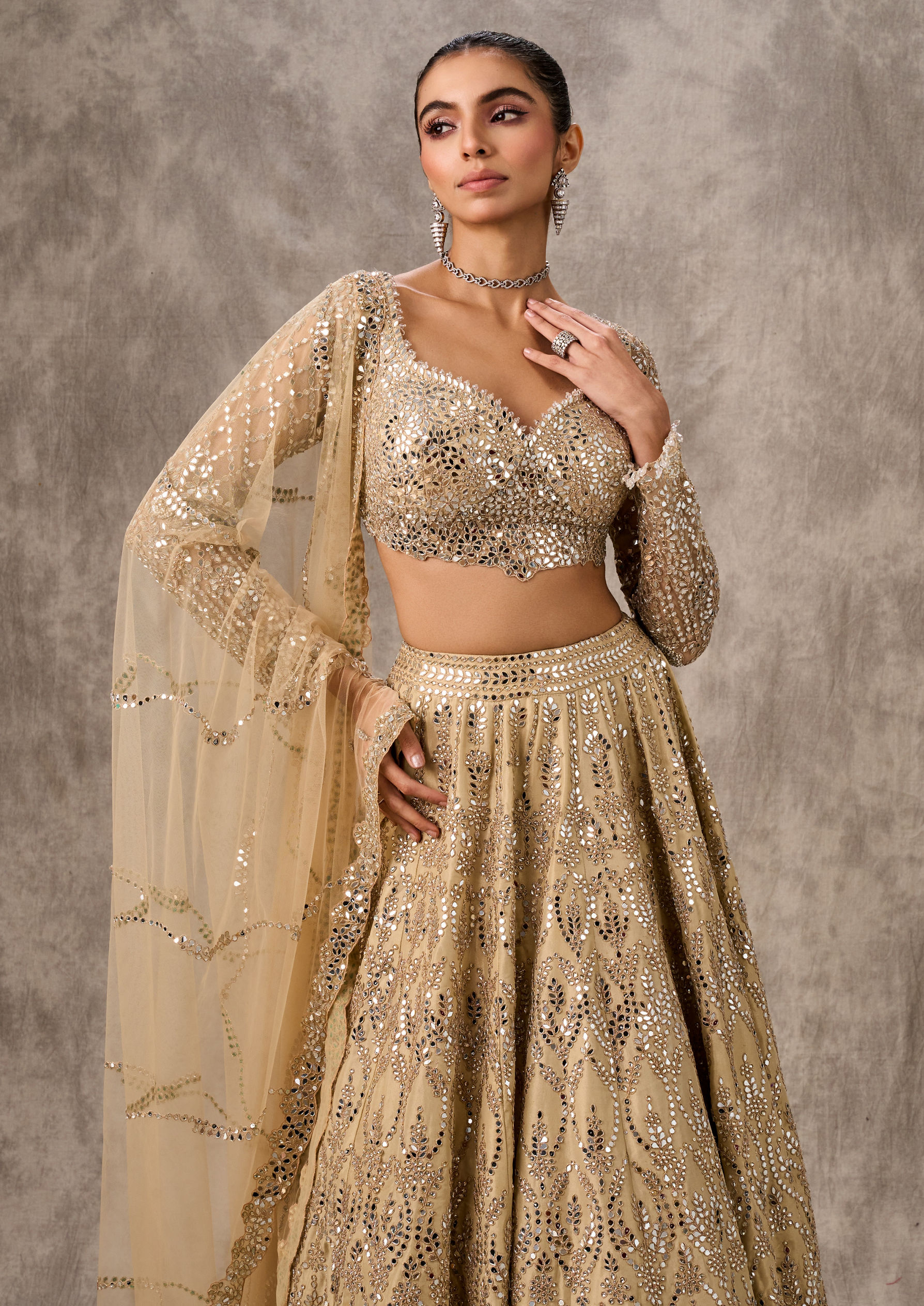 Twamev Women Radiant Beige Ensemble Lehenga
